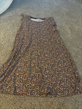 LOFT Black Floral Print Sleeveless Dress with Orange & Pink Accents